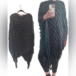 NEW! COLLEEN LOPEZ Black Silver Poncho One Size Fits Most
